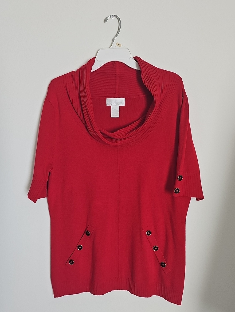 Soft Surroundings Red Cowl Neck Short-Sleeve Sweater Size XL